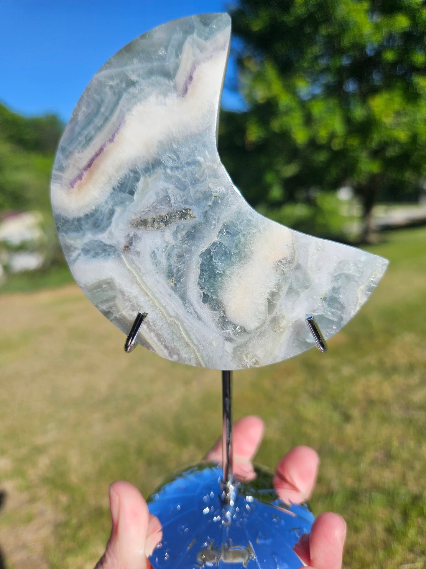 Silk Fluorite Moon on Stand
