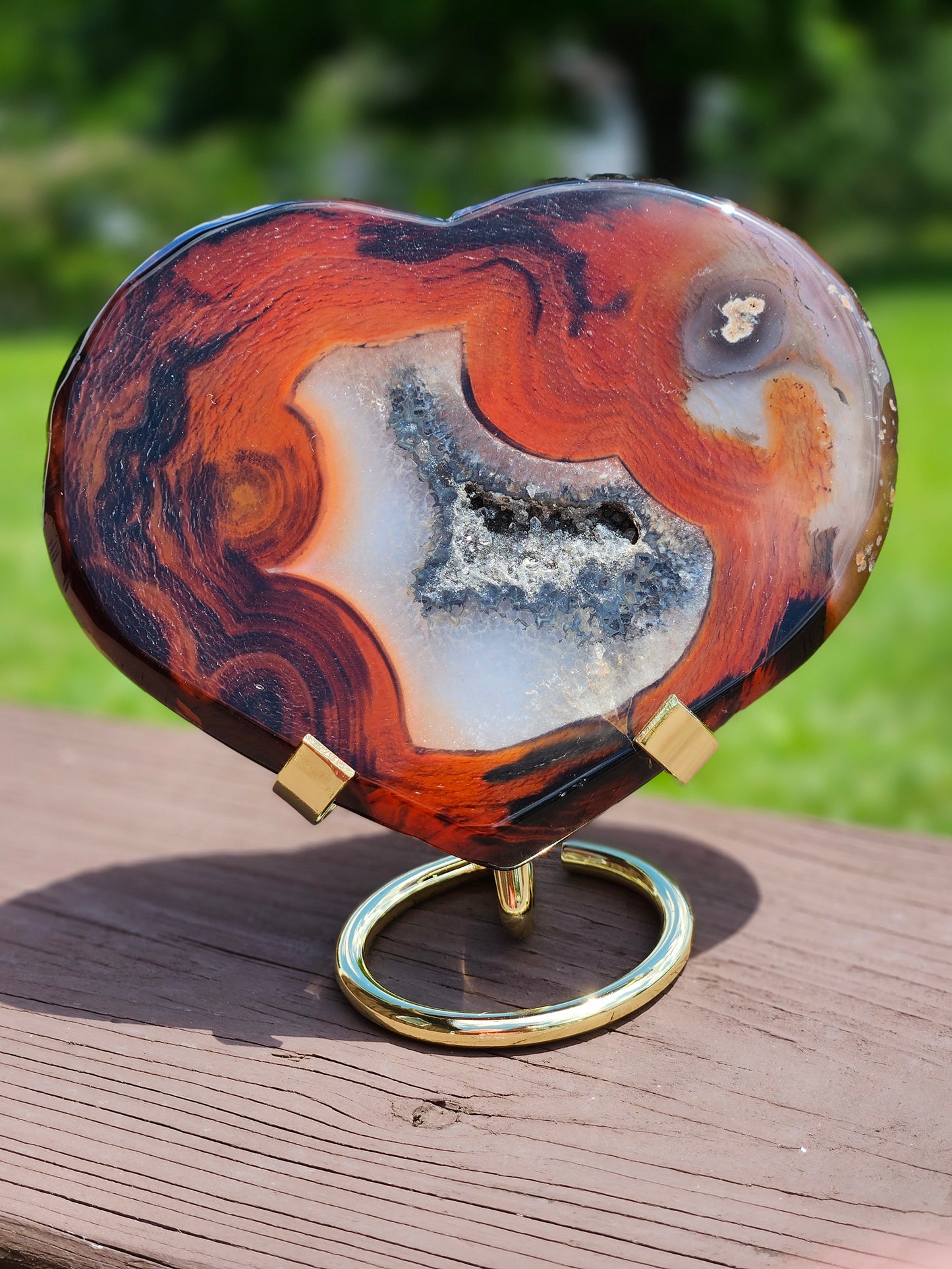 Sardonyx Heart on Stand