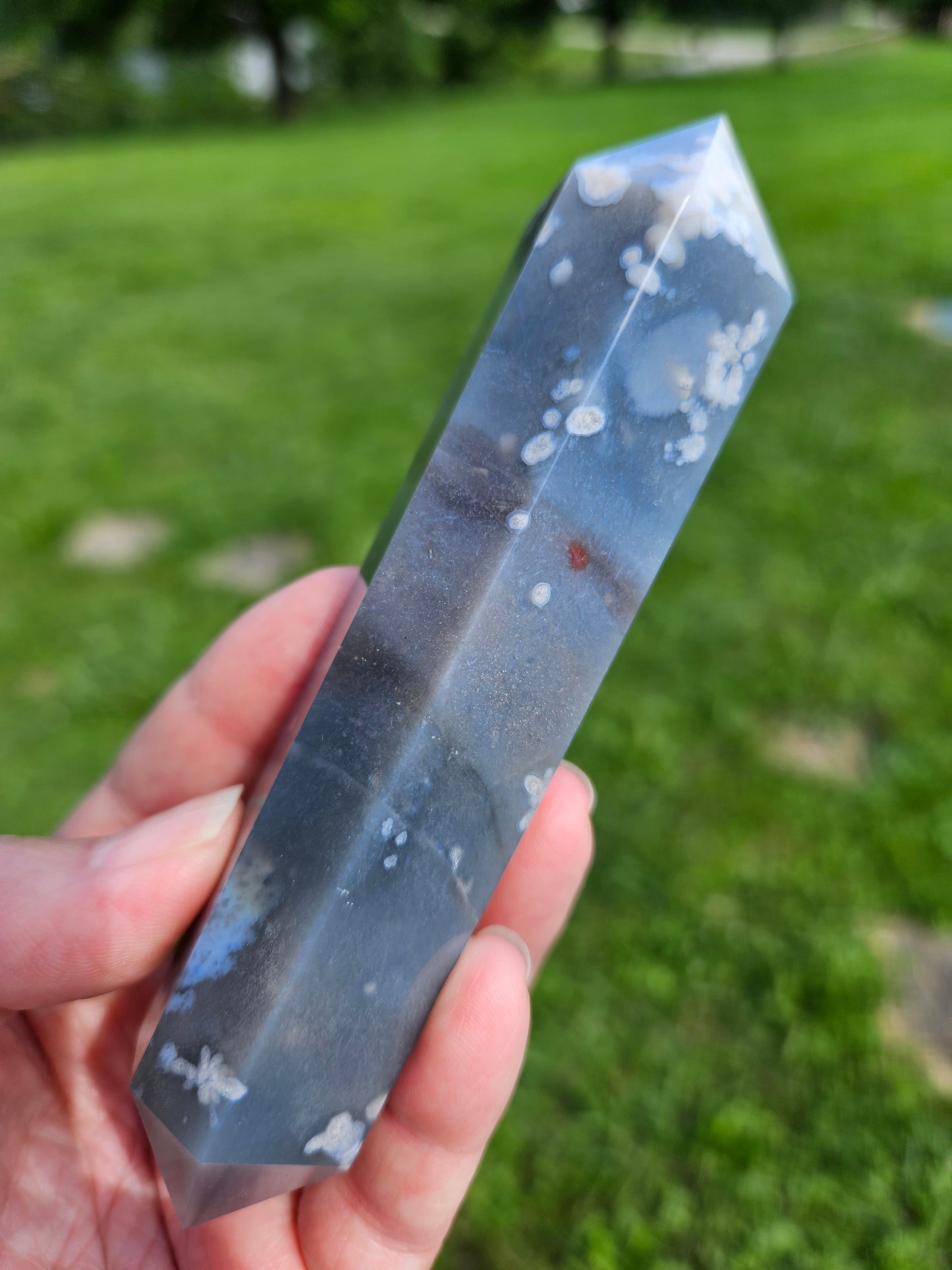 Black Flower Agate Double Terminated Point