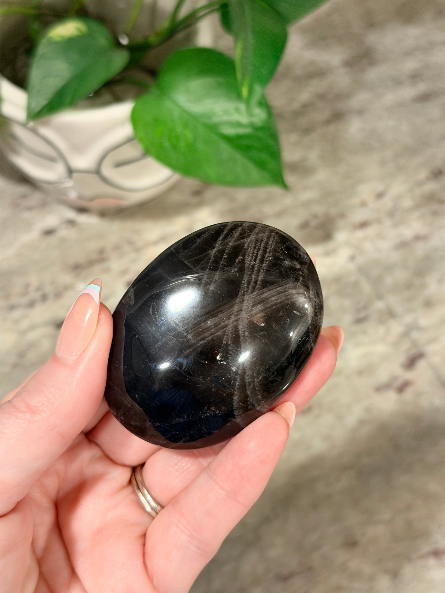 Black Rose Quartz Palm Stone