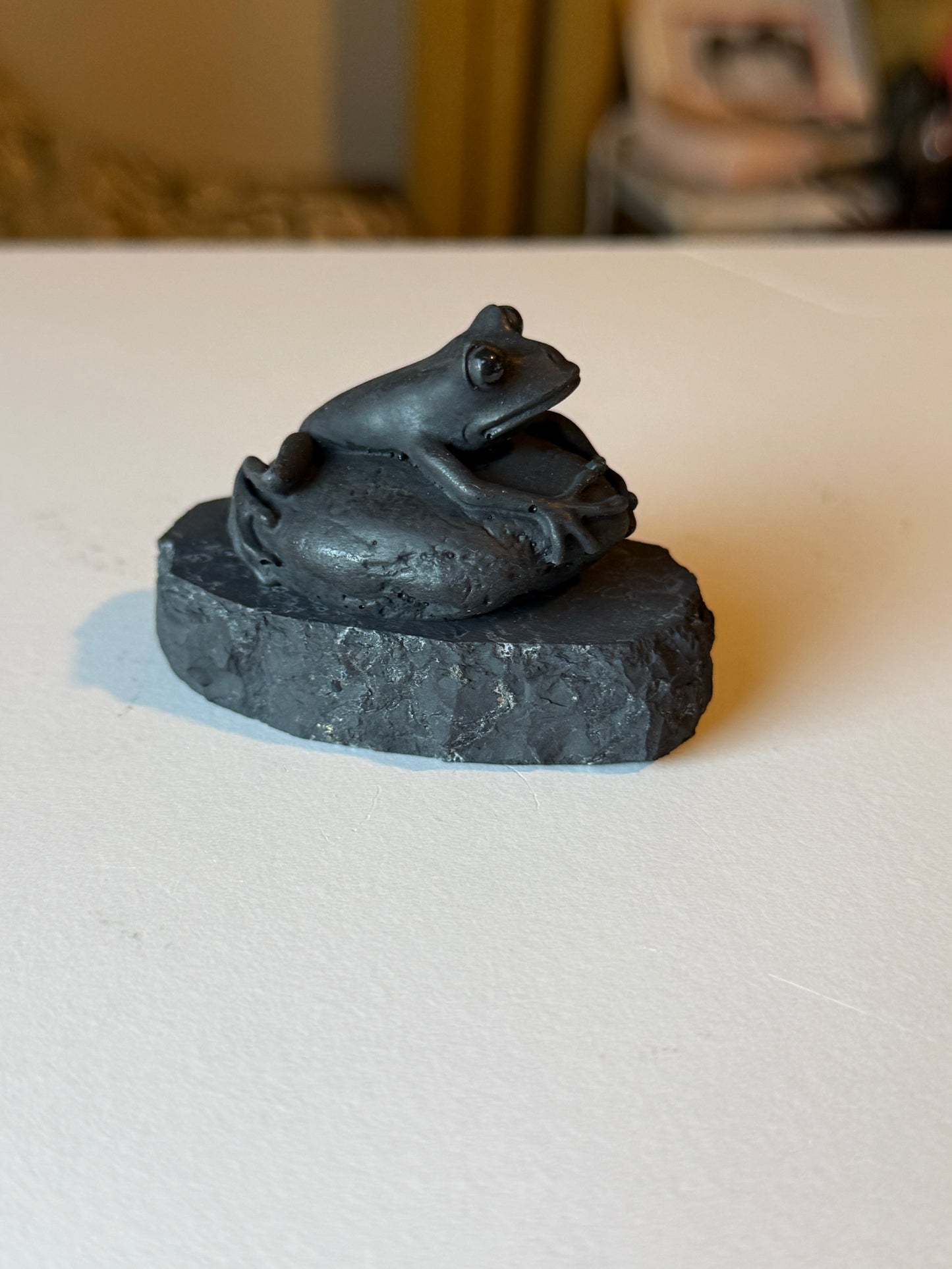 Shungite Figurine Frog on Stone(2.5x2x1.75")(EMF Protection)