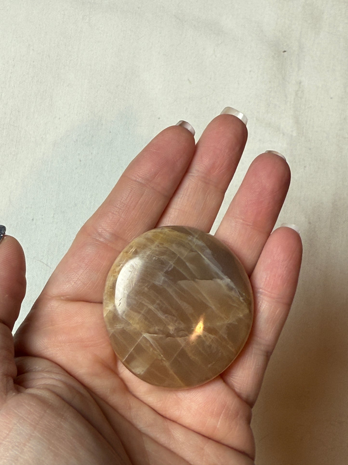 Peach Moonstone Palm Stone
