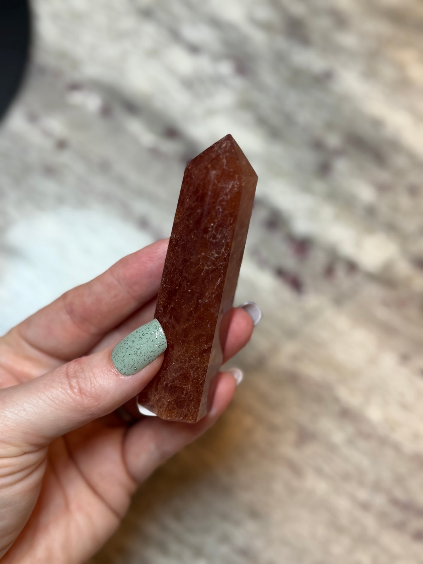 Natural Strawberry Quartz Obelisk Tower