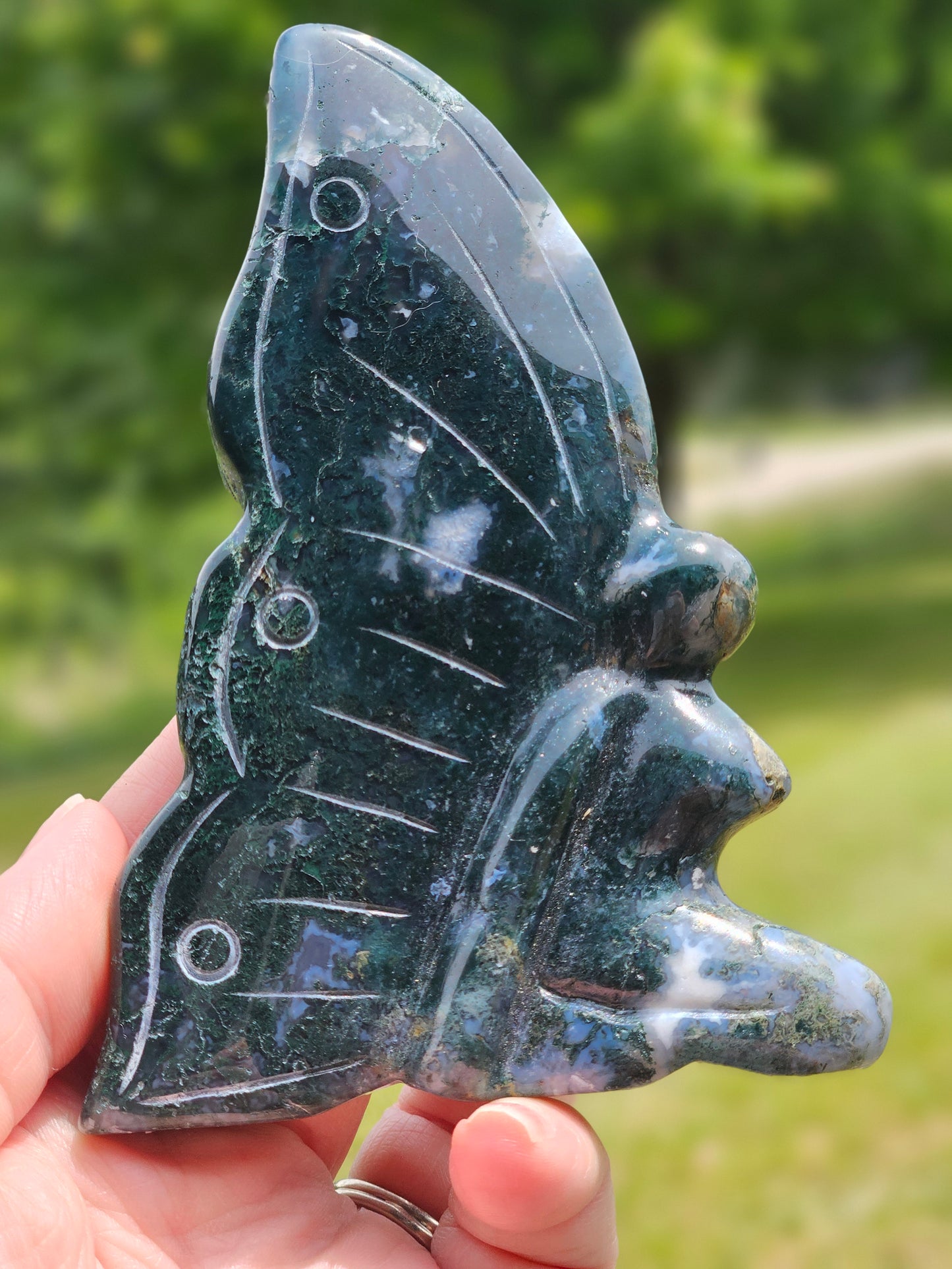 Moss Agate Carved Fairy