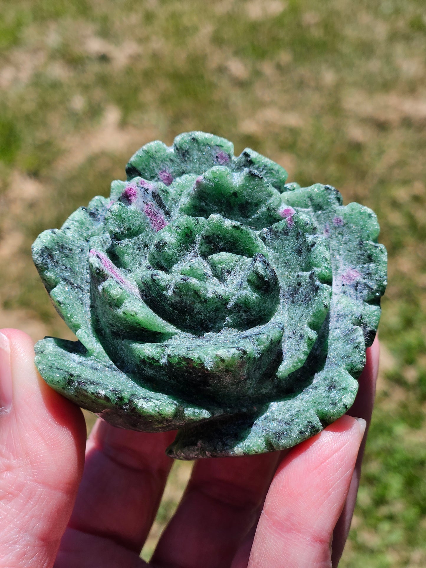 Ruby Zoisite Carved Rose