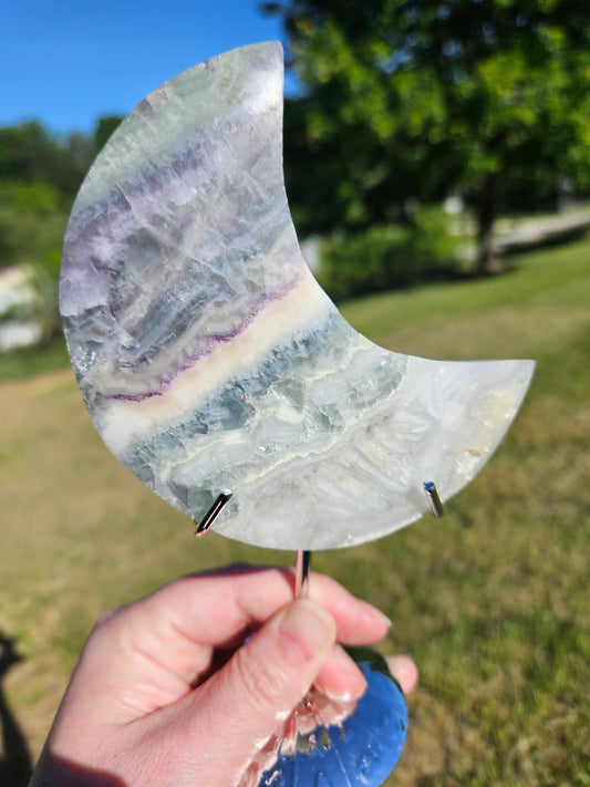 Silky Fluorite Moon on Stand