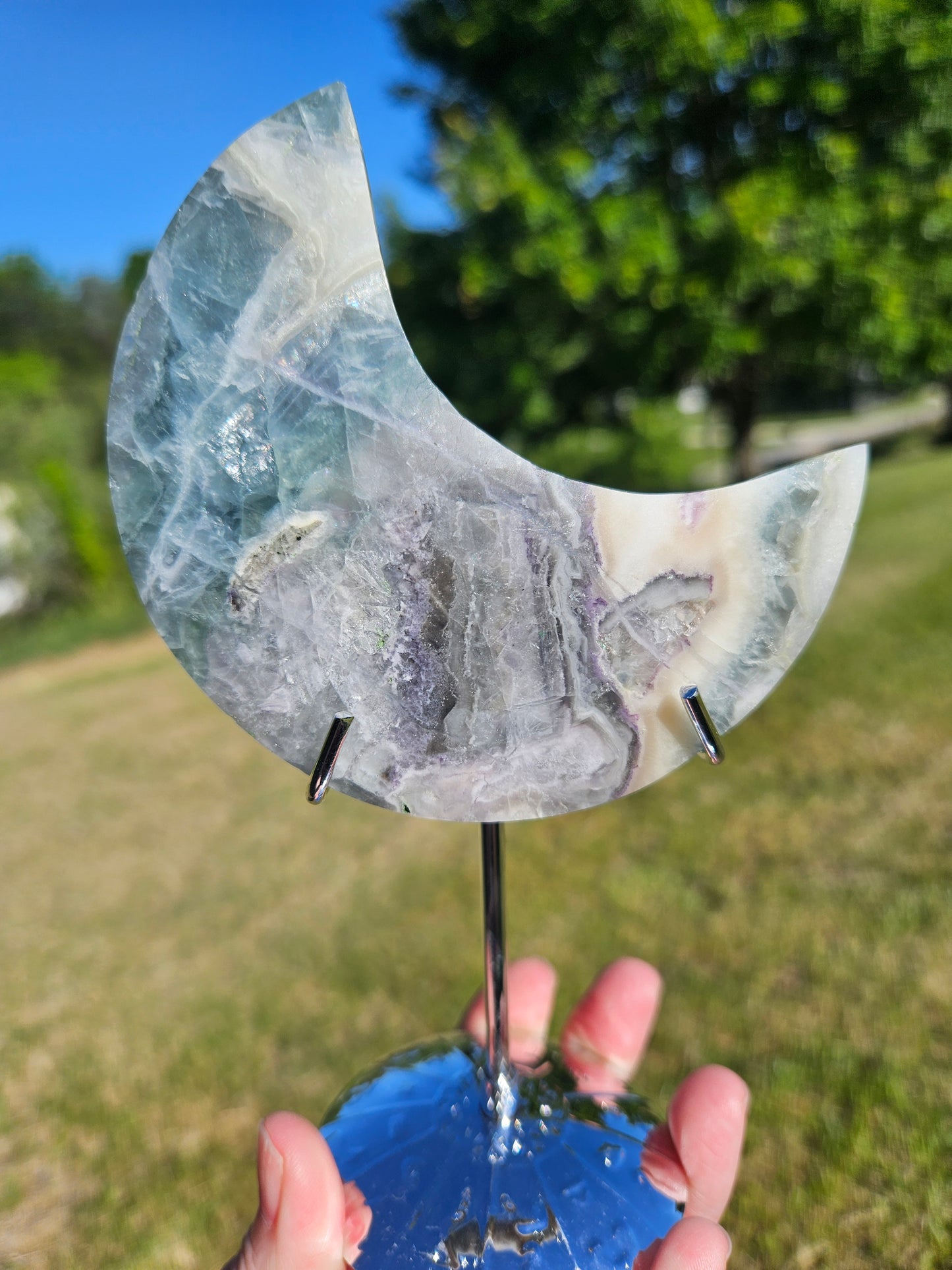 Silk Fluorite Moon on Stand