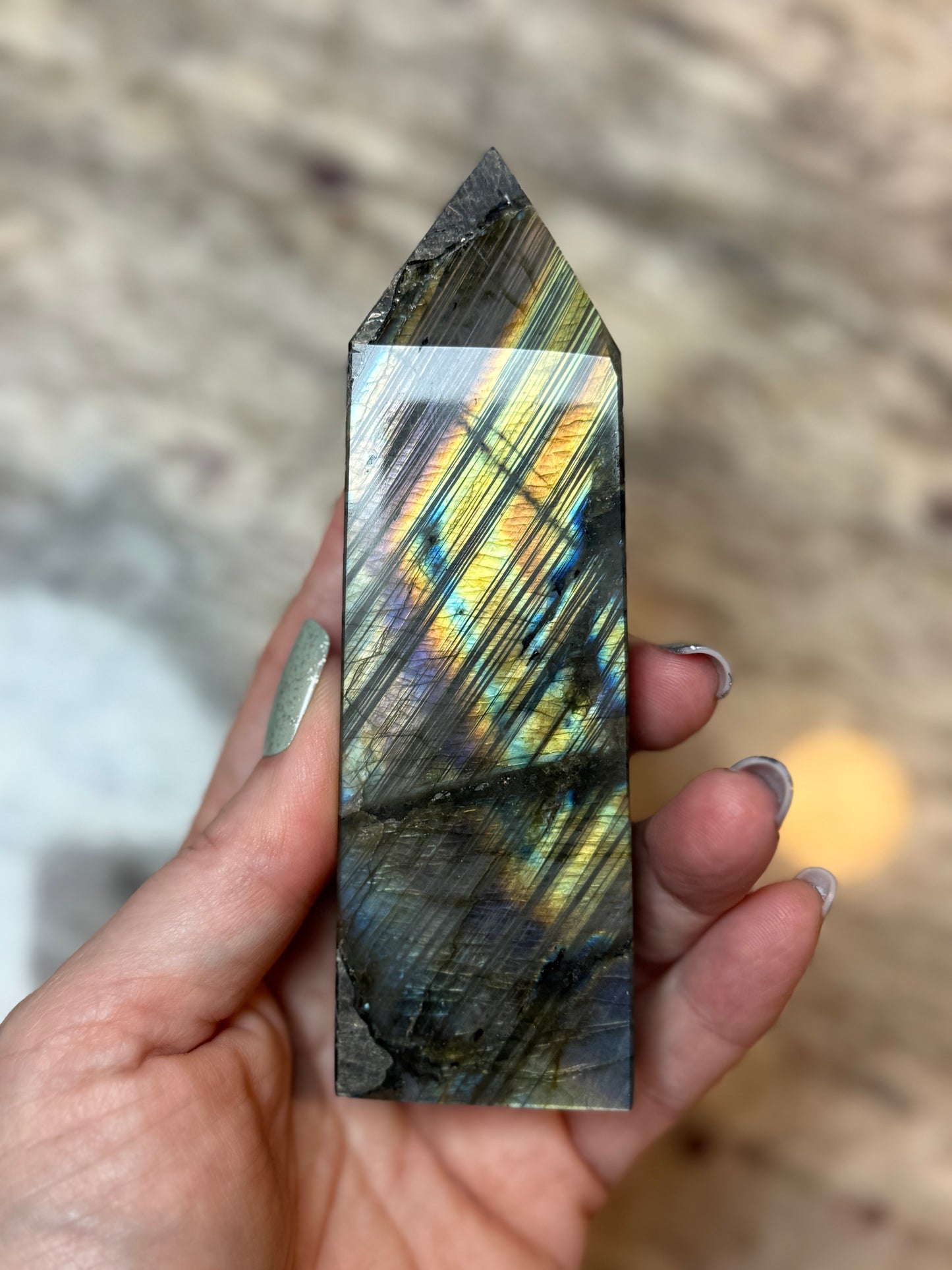 Natural Labradorite Obelisk Tower Point