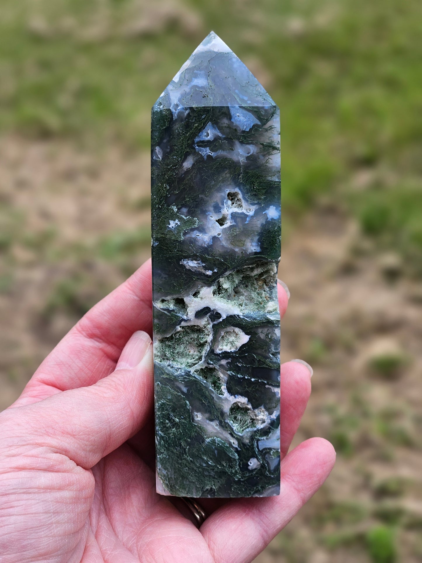 Large Moss Agate Tower
