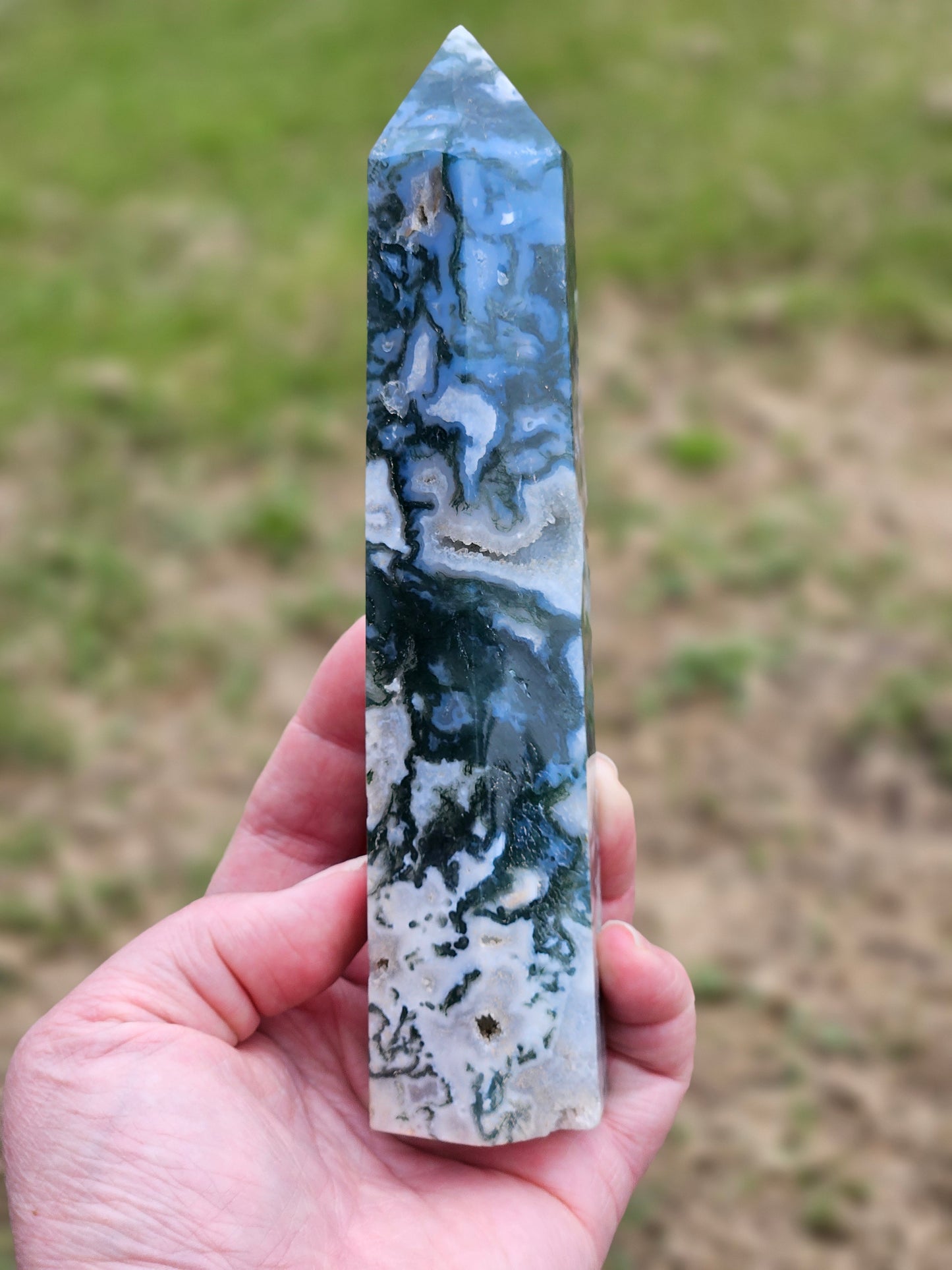 Large Moss Agate Tower