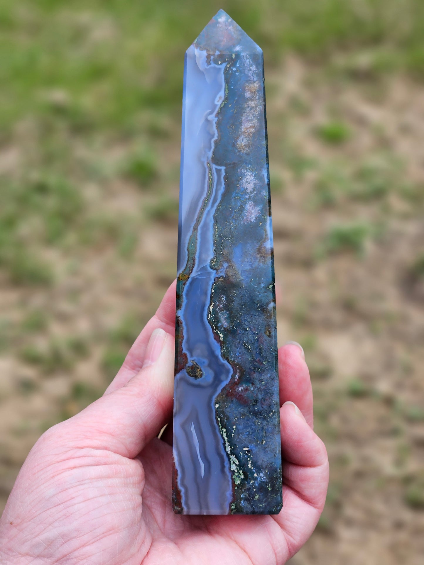 Large Moss Agate Tower