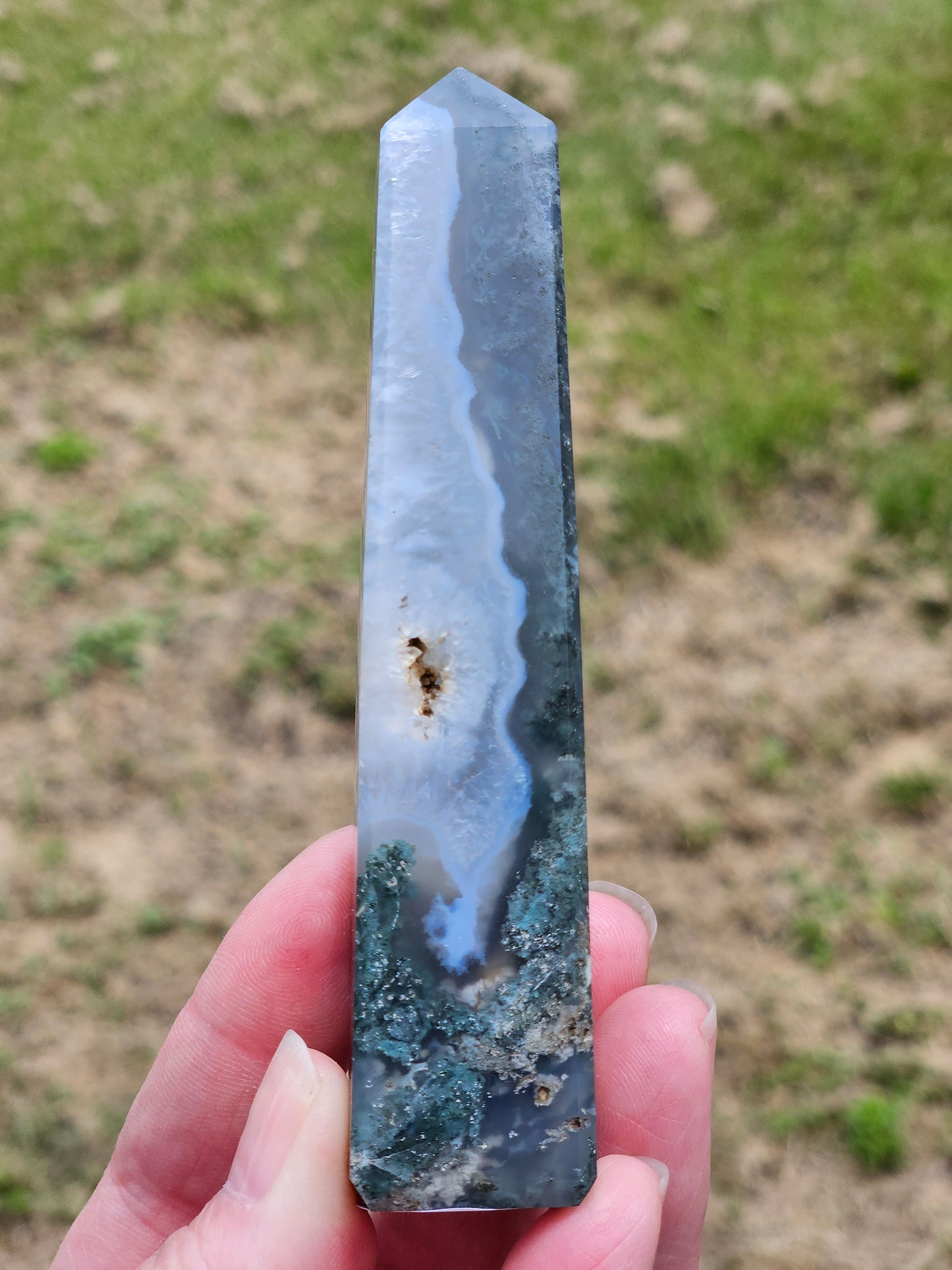 Moss Agate Obelisk Tower
