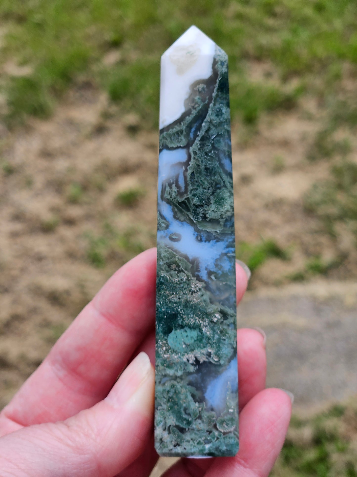 Moss Agate Obelisk Tower