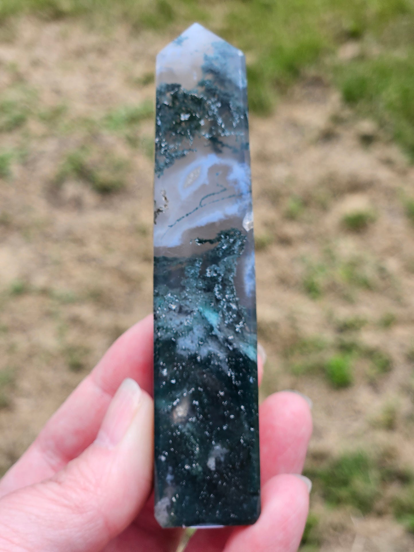 Moss Agate Obelisk Tower