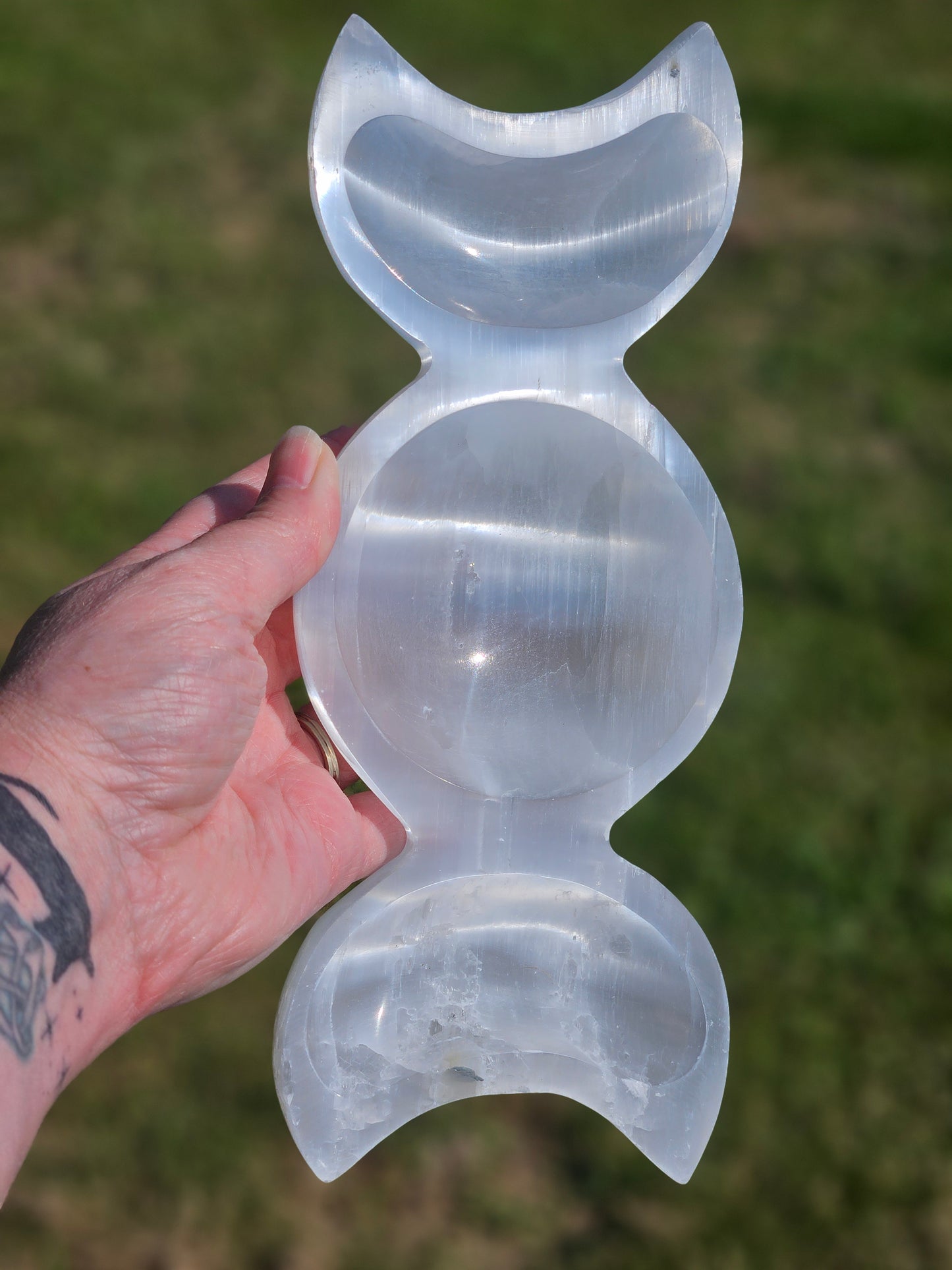 Large Triple Moon Selenite Bowl