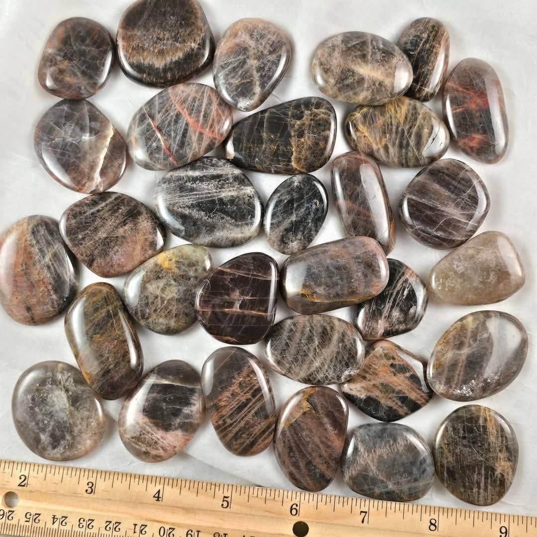 Black Moonstone Flat Mini Palm Stone