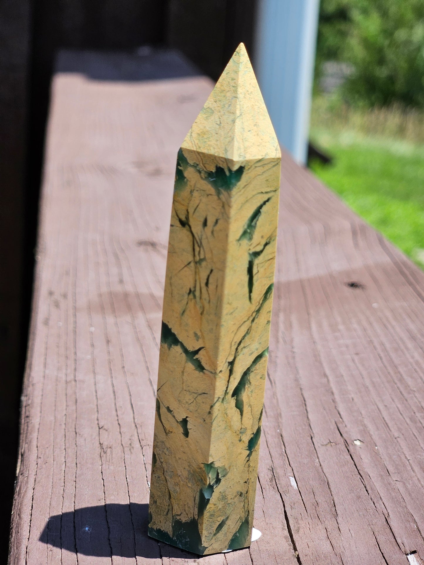 Yellow Unakite Jasper with Chrysoprase Tower
