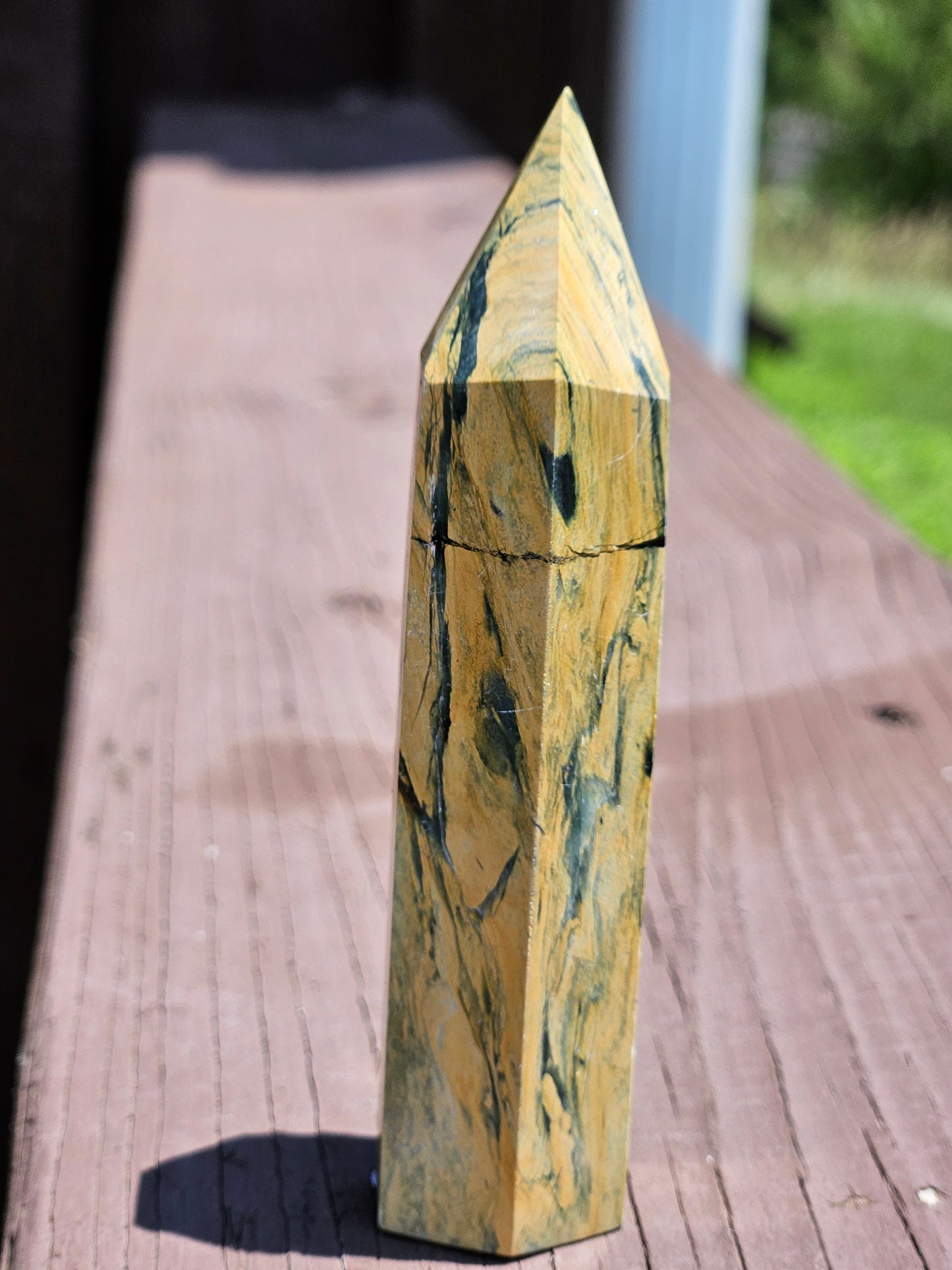 Yellow Unakite Jasper with Chrysoprase Tower