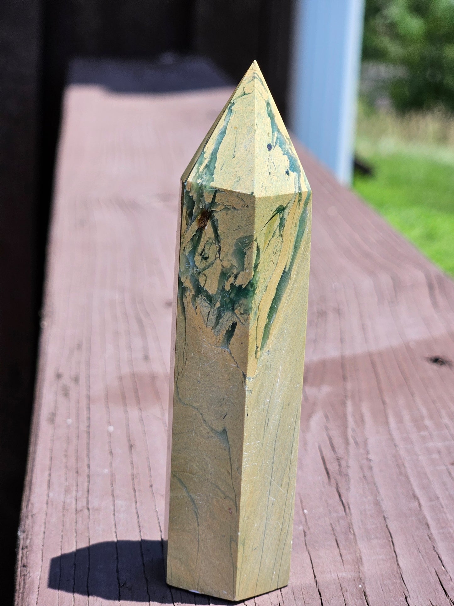Yellow Unakite Jasper with Chrysoprase Tower