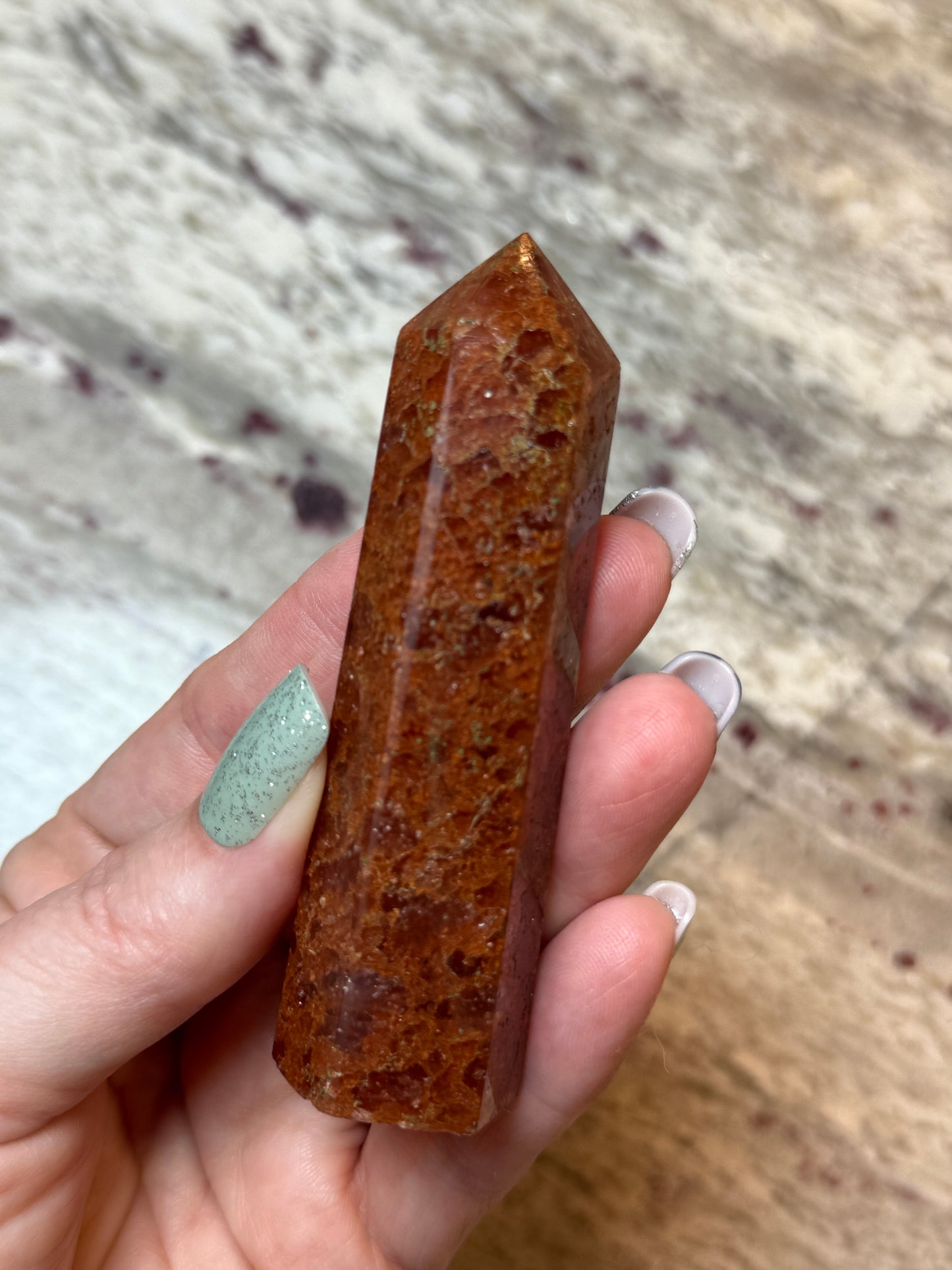 Natural Strawberry Quartz Obelisk Tower