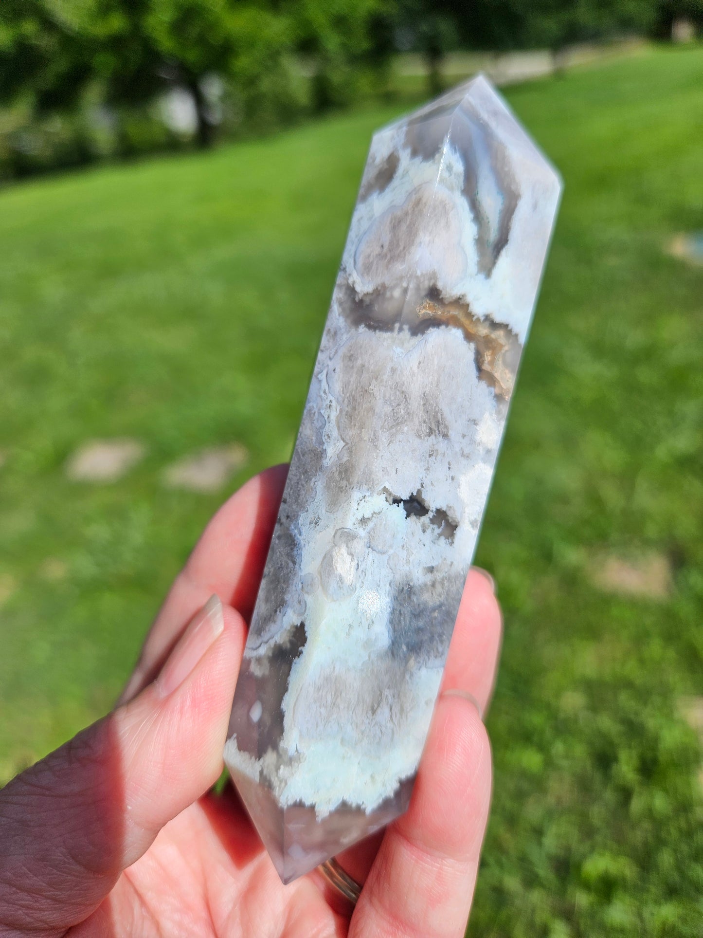 Black Flower Agate Double Terminated Point