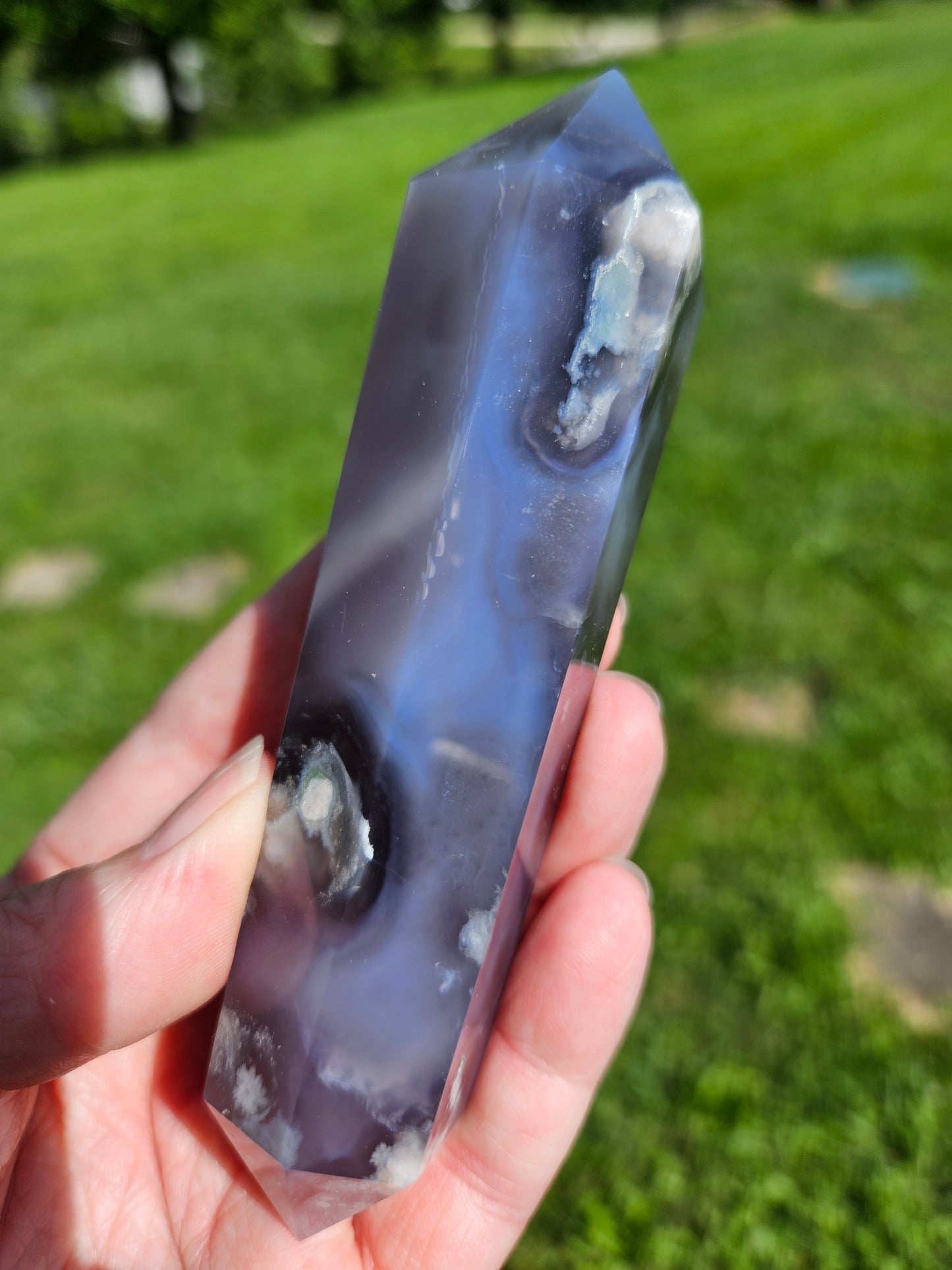 Black Flower Agate Double Terminated Point