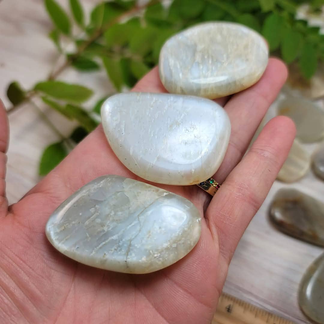 Flashy Moonstone Flat Palm Stones ~ Bulk Crystals