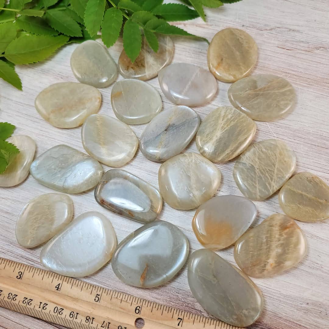 Flashy Moonstone Flat Palm Stones ~ Bulk Crystals