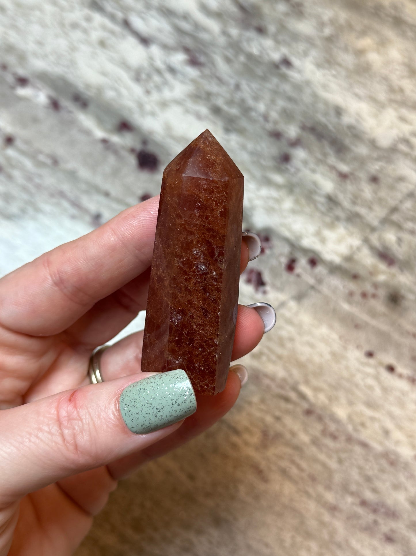 Natural Strawberry Quartz Obelisk Tower