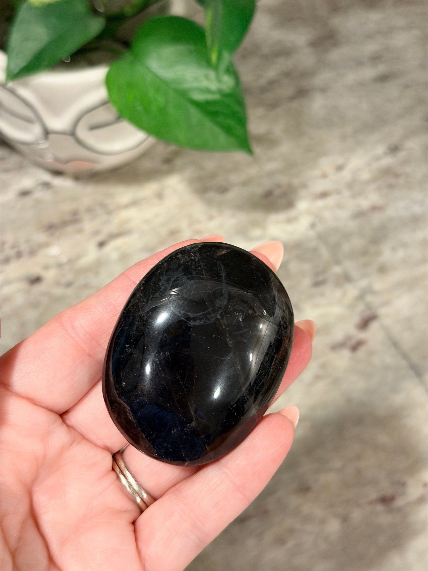 Black Rose Quartz Palm Stone