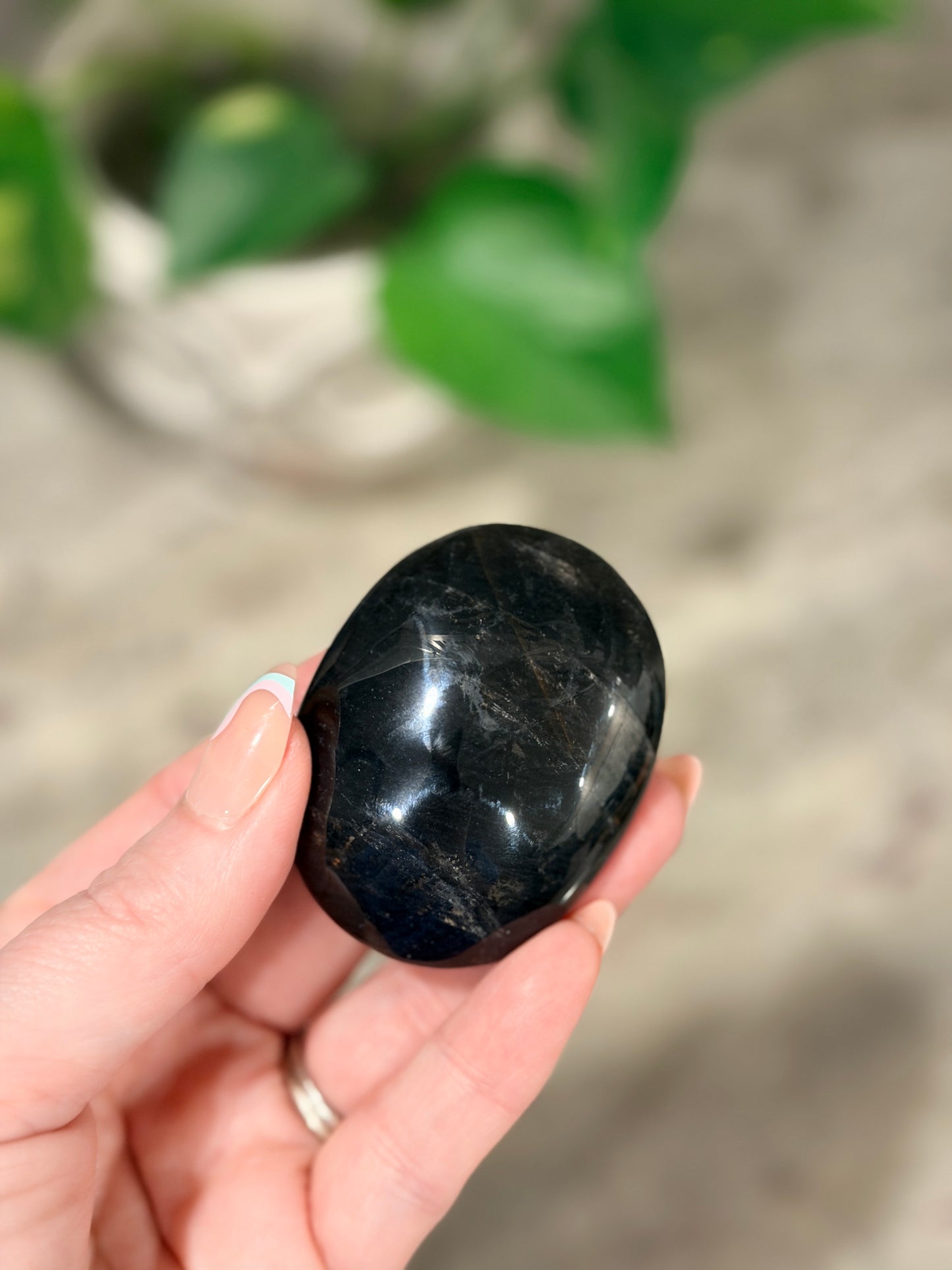 Black Rose Quartz Palm Stone