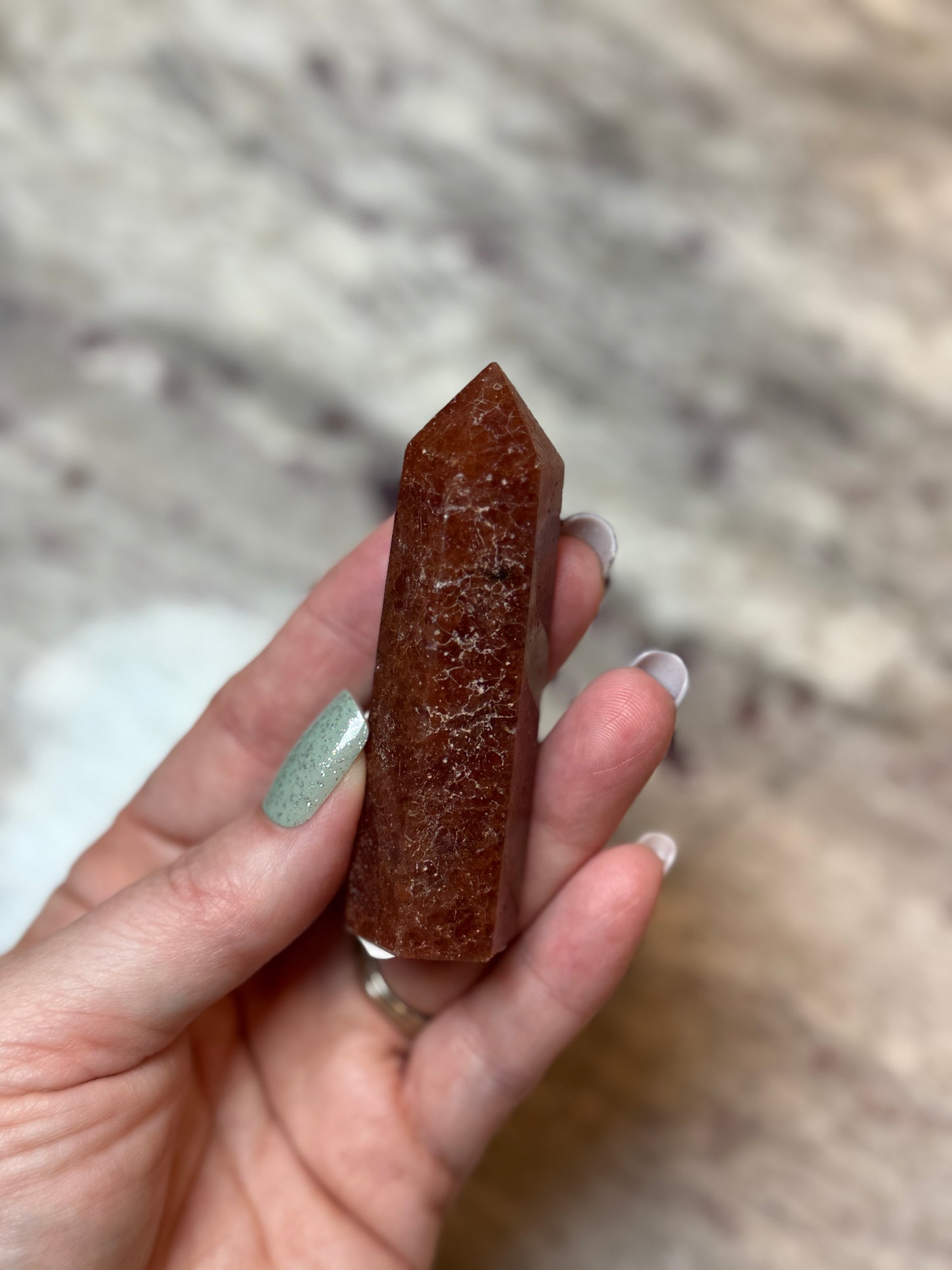 Natural Strawberry Quartz Obelisk Tower