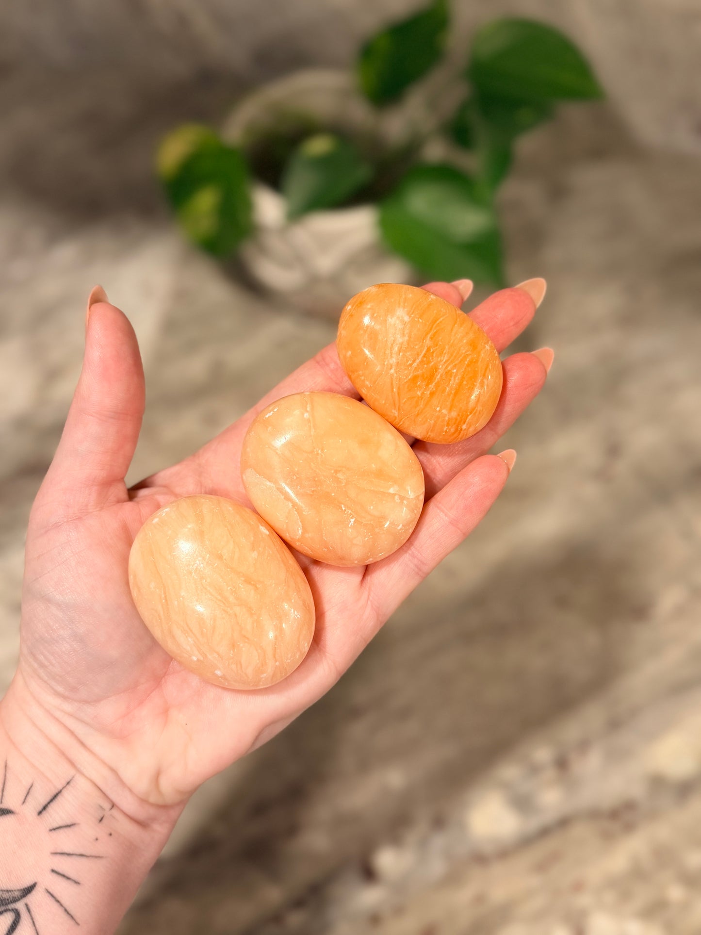 Orange Calcite Palm Stone