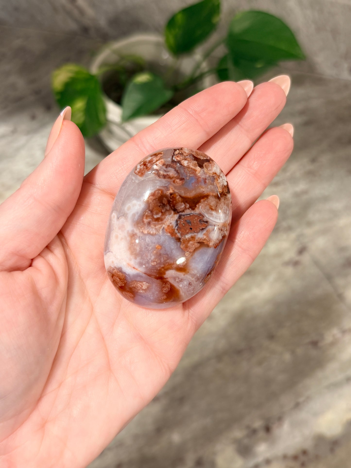 Blue Flower Agate Palm Stone