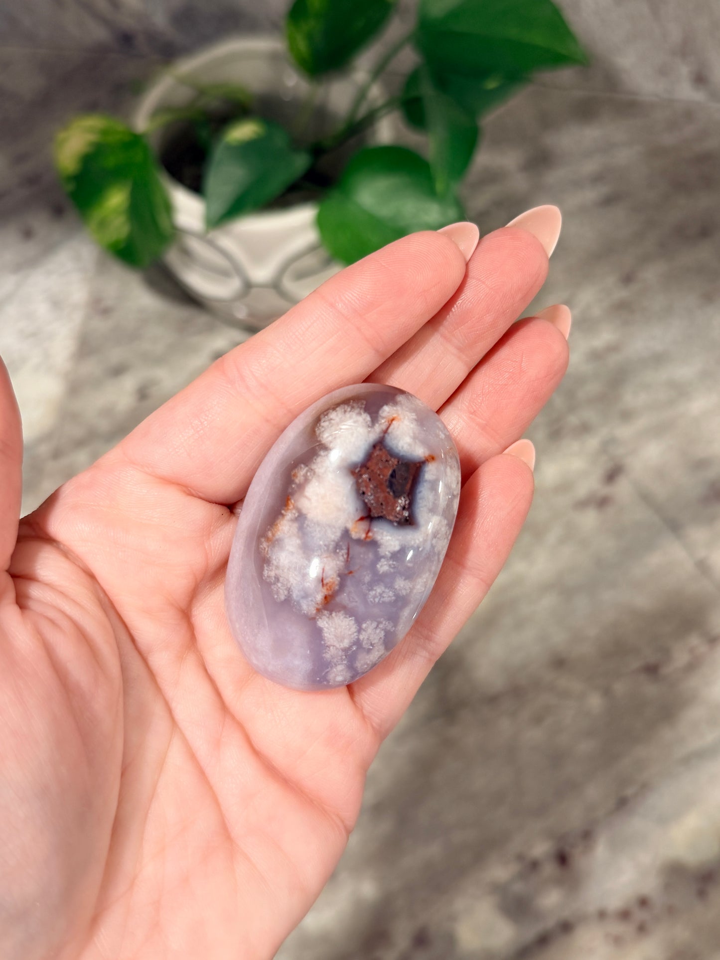 Blue Flower Agate Palm Stone