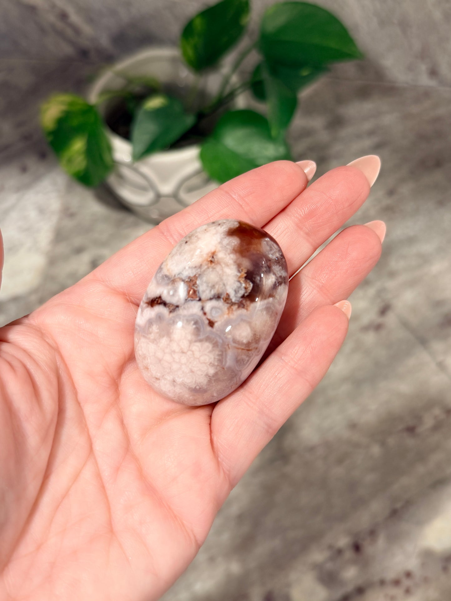 Blue Flower Agate Palm Stone