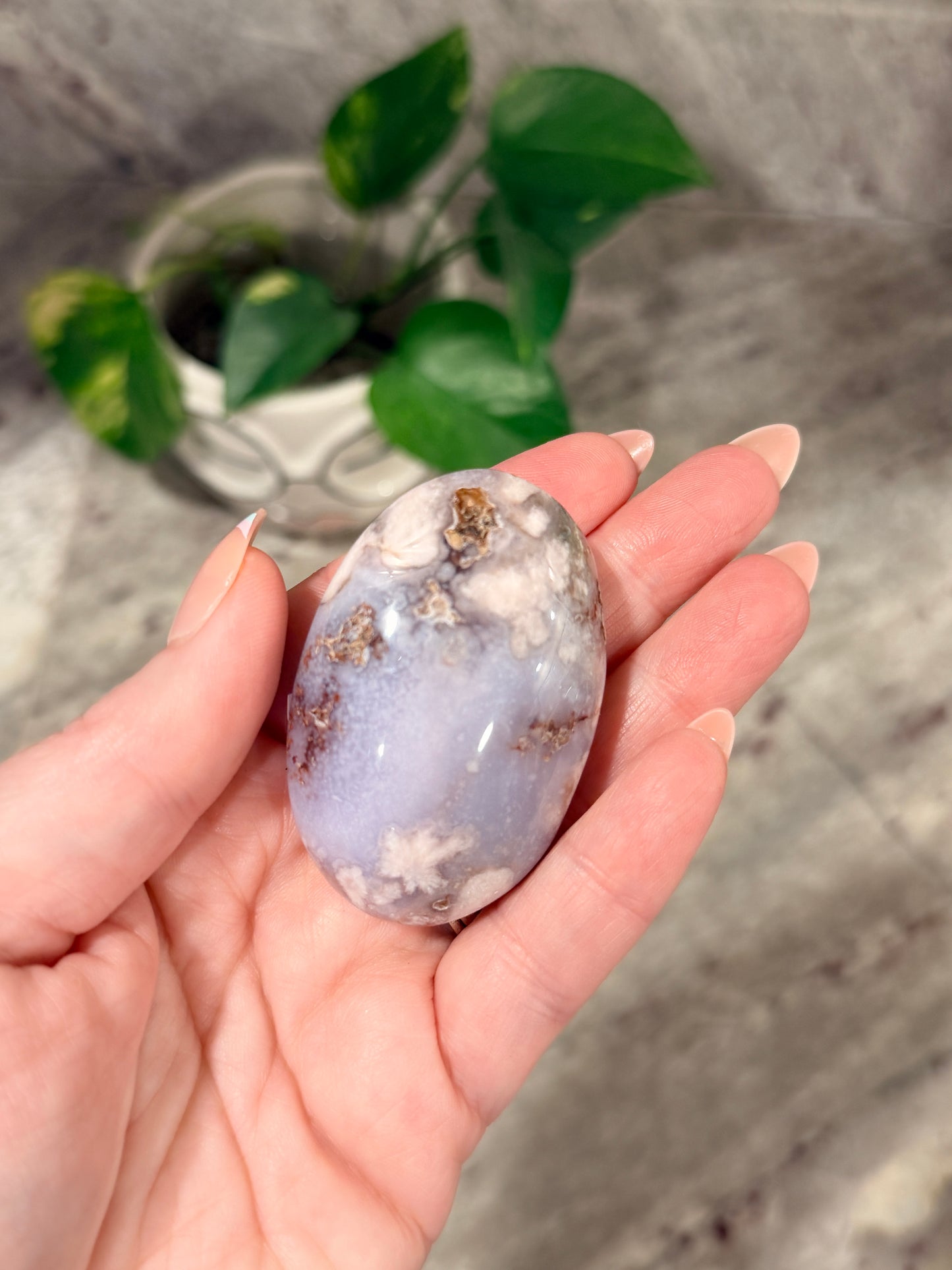 Blue Flower Agate Palm Stone