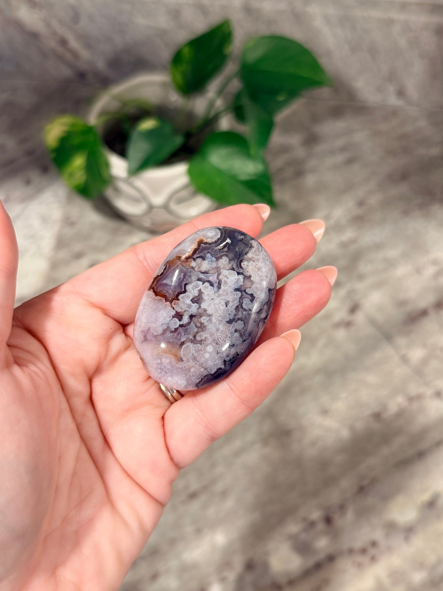 Blue Flower Agate Palm Stone