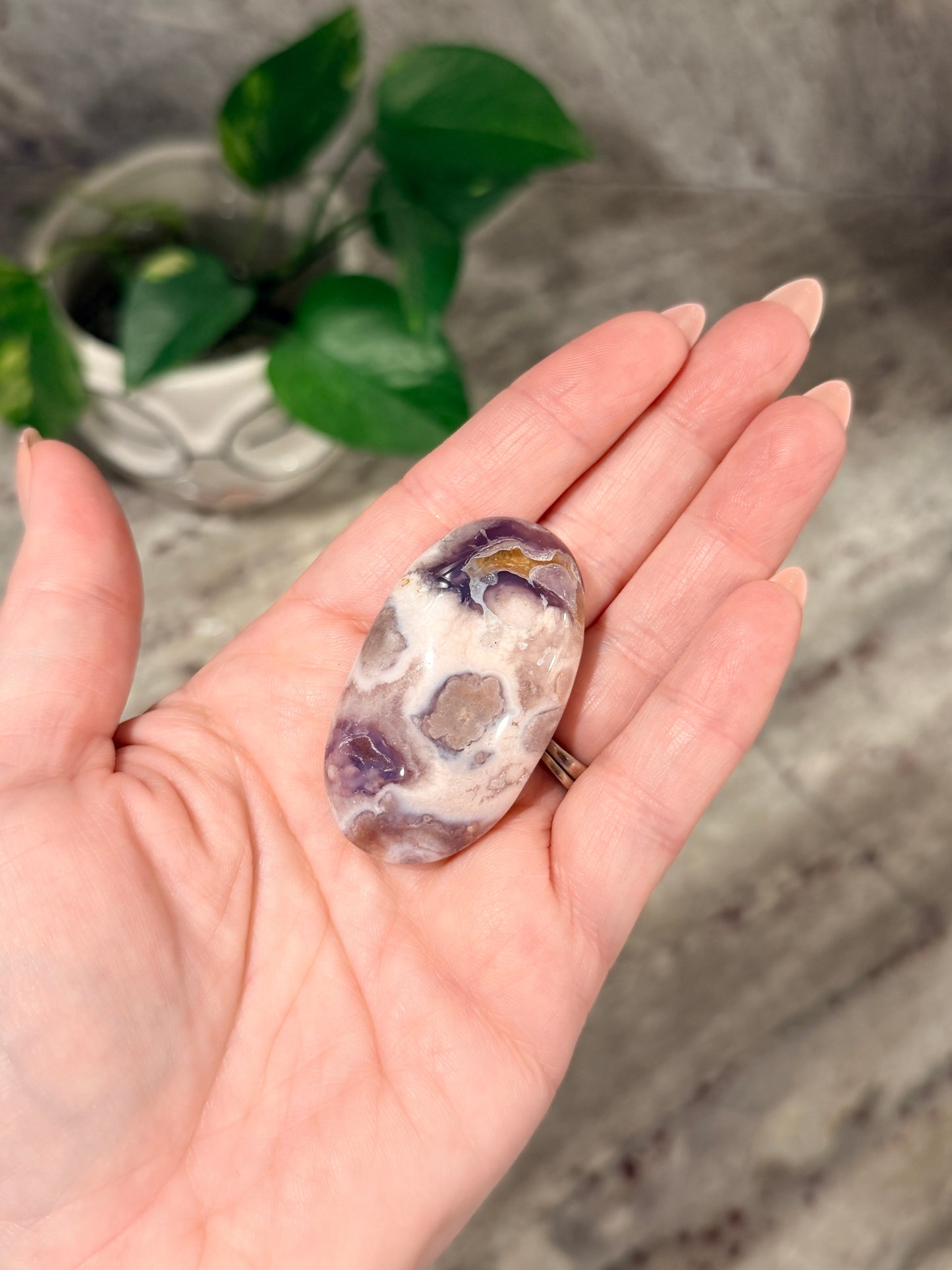 Blue Flower Agate Palm Stone