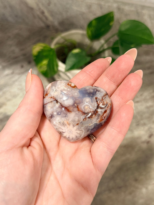 Blue Flower Agate Heart