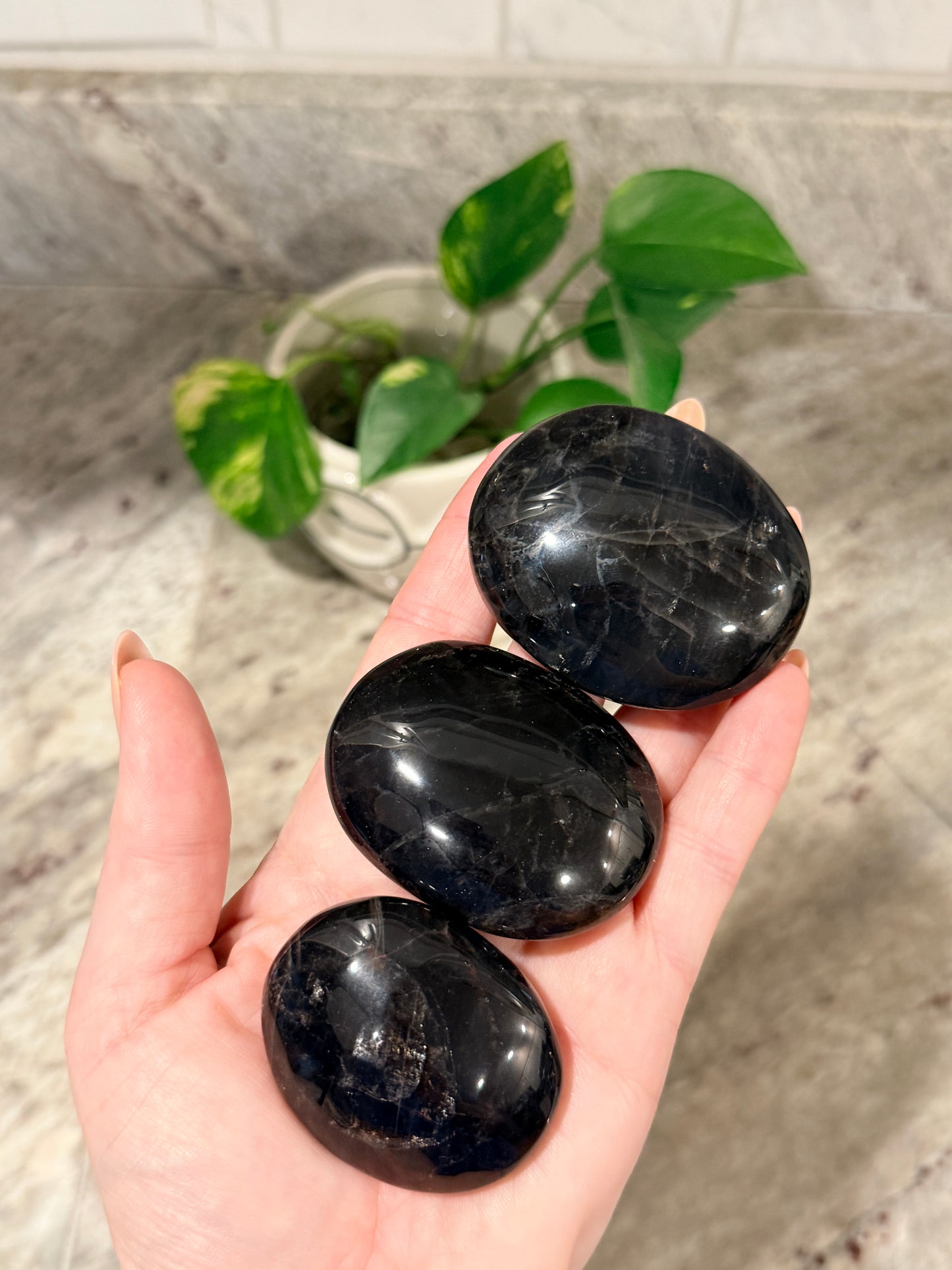 Black Rose Quartz Palm Stone