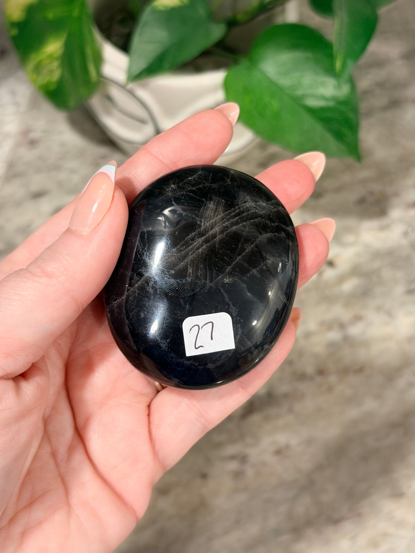Black Rose Quartz Palm Stone