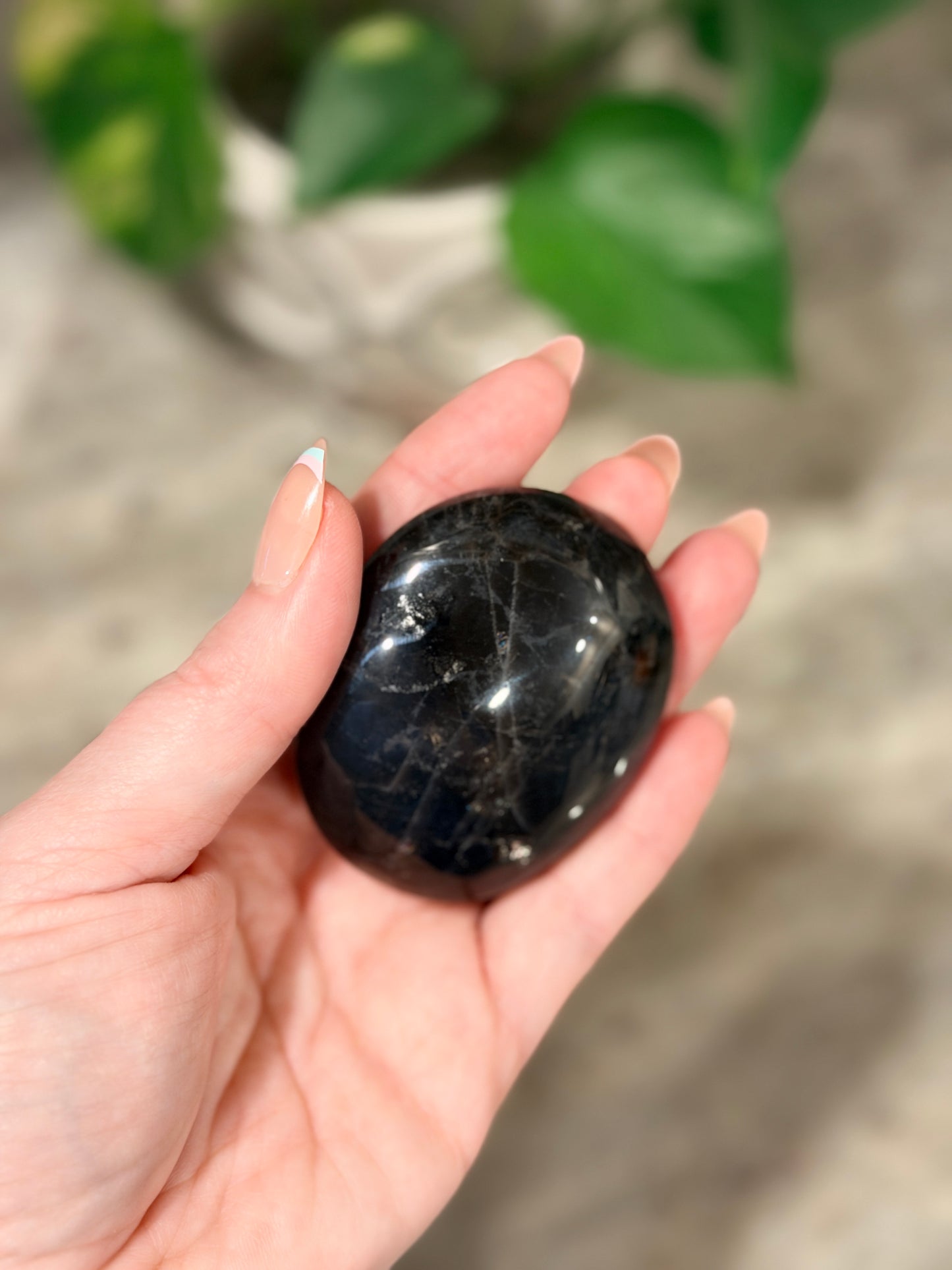 Black Rose Quartz Palm Stone