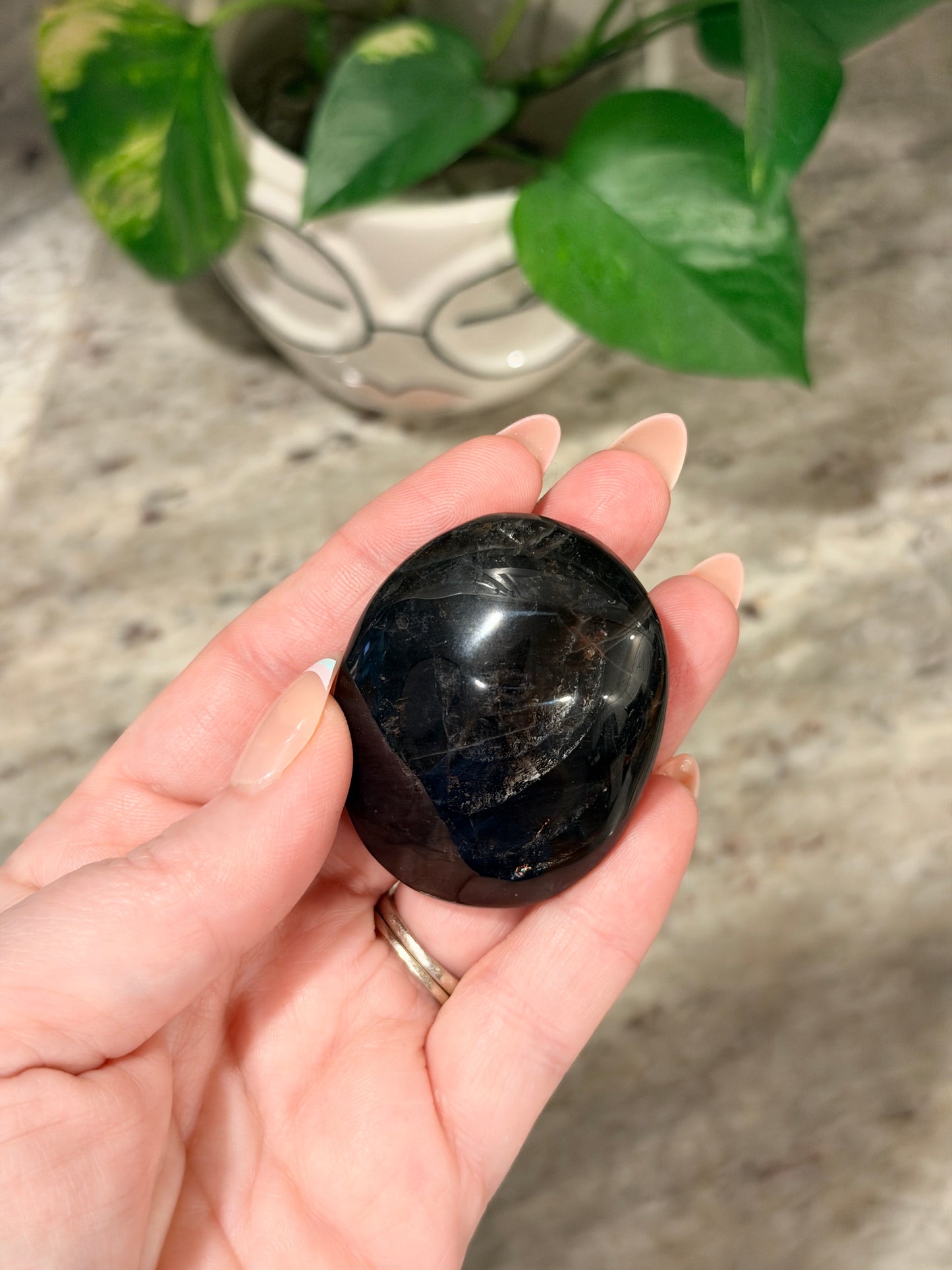 Black Rose Quartz Palm Stone