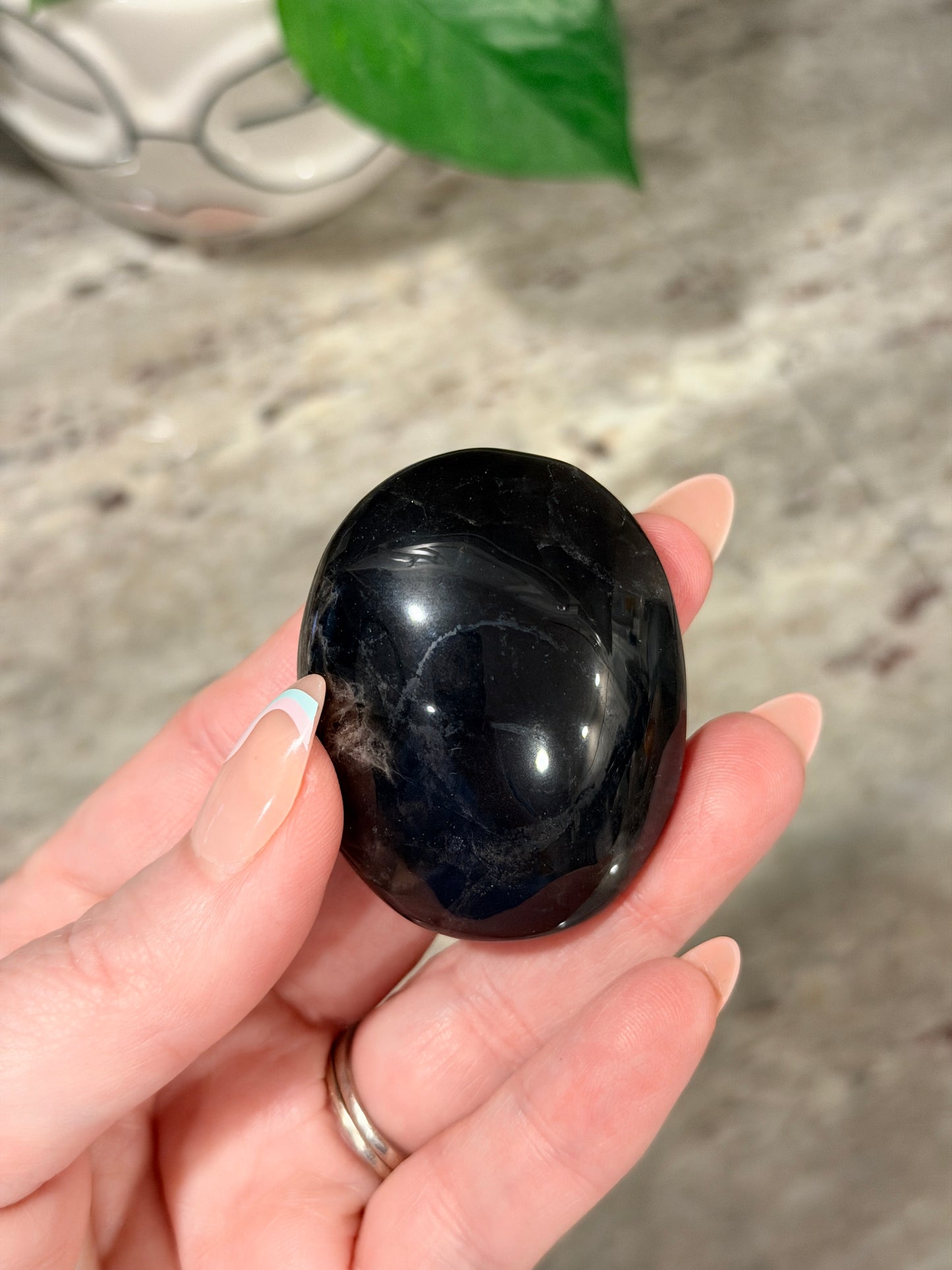 Black Rose Quartz Palm Stone