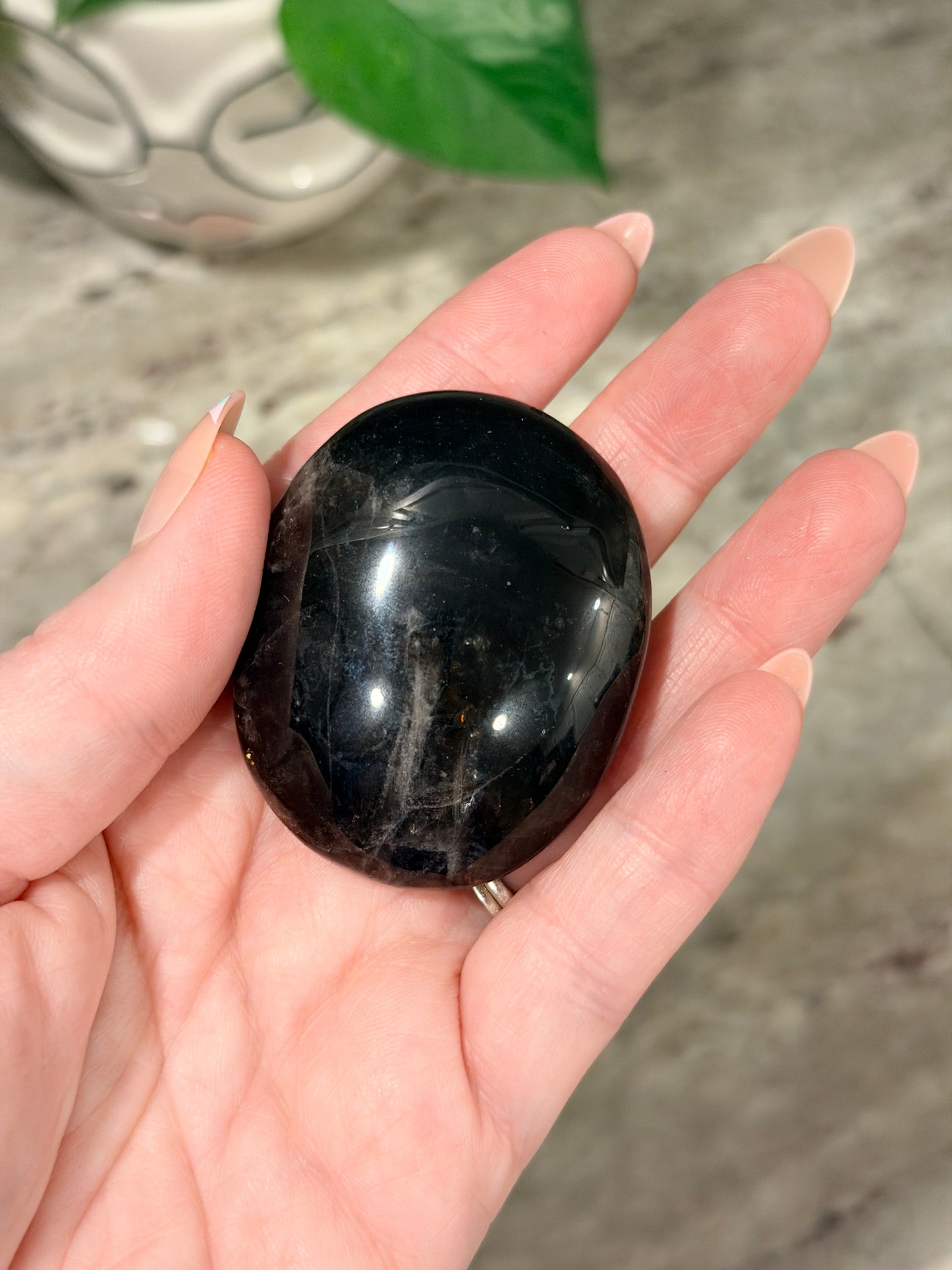 Black Rose Quartz Palm Stone