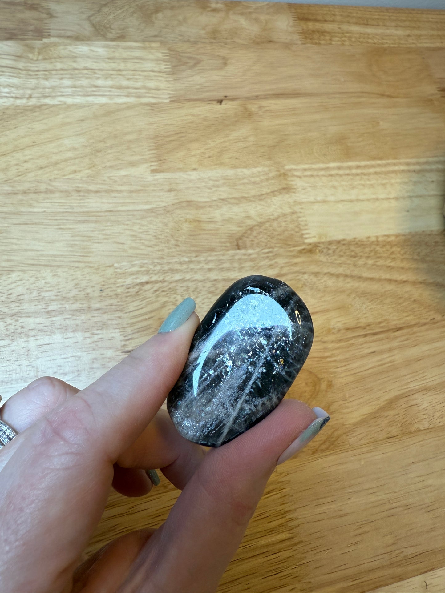 Black Moonstone Flat Mini Palm Stone