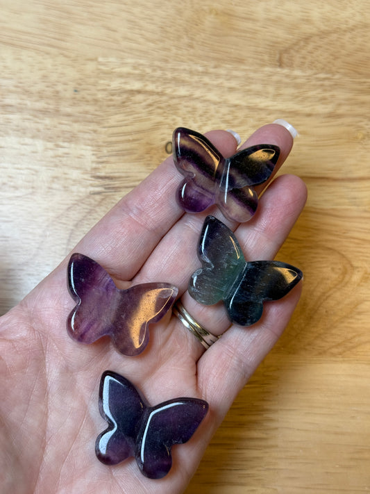 Rainbow Fluorite Butterfly Carving