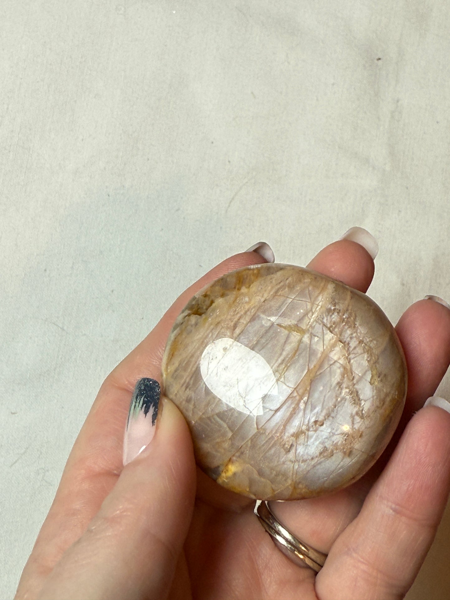 Peach Moonstone Palm Stone