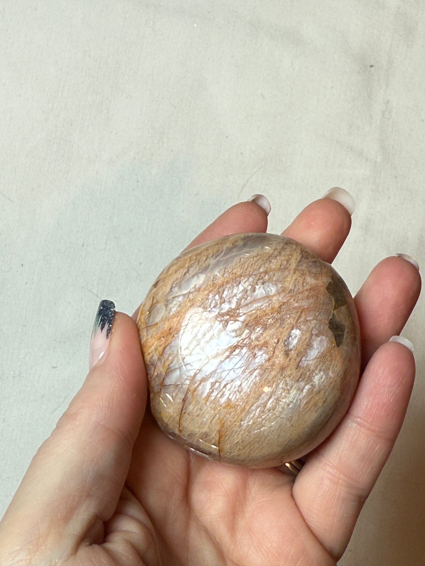 Peach Moonstone Palm Stone